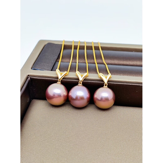 Xuan Song freshwater pearl necklace pendant single perfect round bright purple freshwater pearl simple purple V-shaped accessories 12-13mmx43cm