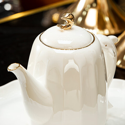 NINE CRANES Creative Jingdezhen Tea Set Light Luxury High-end Housewarming Gift New Home Cup Ceramic Kettle Living Room Hospitality Water Set 8-piece High-end Gift Box