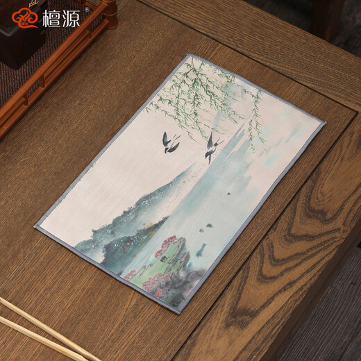Tanyuan tea towel absorbs water, high-end thickened painted Zen cotton and linen tea mat coaster pot cloth tablecloth tea towel tea towel cloth painted Zen tea towel spring