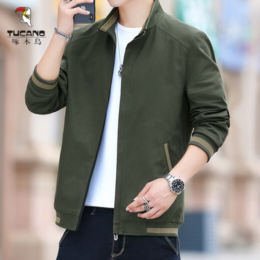 Woodpecker Brand Men's Clothing 2025 New Men's Jacket Pure Cotton Spring and Autumn Top Casual Stand Collar Jacket Men's Outerwear Black XL