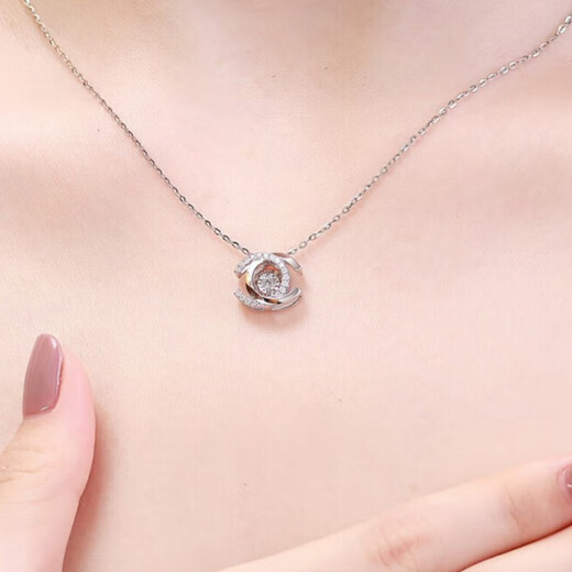 Fantimo Colored Gold Double C Smart Diamond Necklace for Women Rose Gold K Gold Brick Stone Light Luxury Jewelry F-G/Excellent White Rose Gold