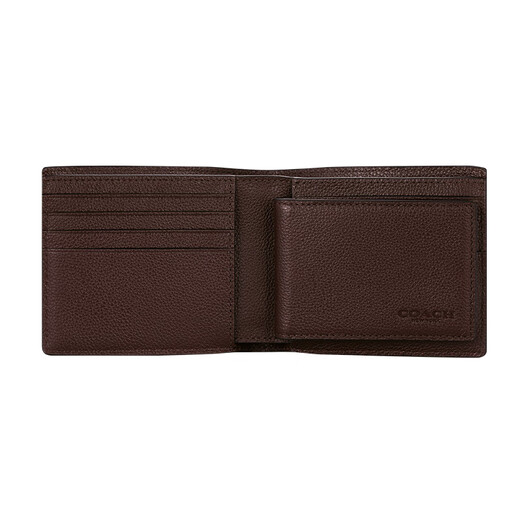 COACH brand direct supply men's short folding cow leather wallet dark brown CR911