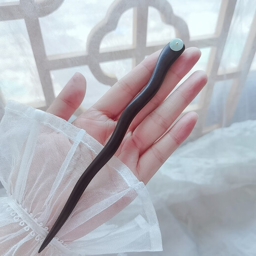 Xue Cong Black Sandalwood Hairpin New Chinese Style Jade Peaceful Buckle Hairpin Pearl Ancient Style Women's Sterling Silver Hair Accessory Jade Peaceful Buckle Pearl Sandalwood Hairpin