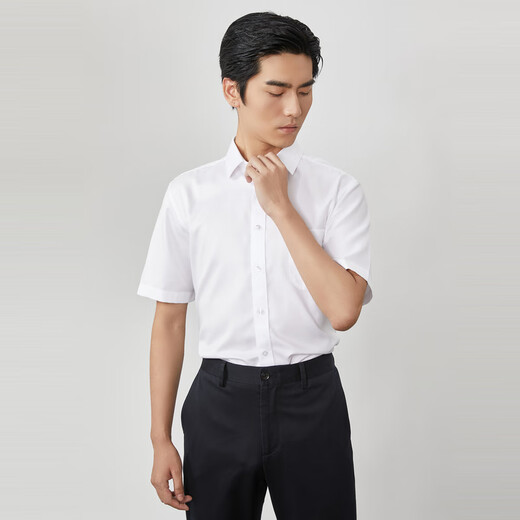 雅戈尔（YOUNGOR）短袖衬衫男条纹DP免烫衬衫纯棉面料抗皱易打理新品商场同款 漂白YSDP19002BFA 39