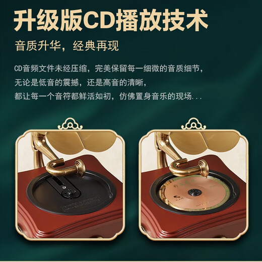 Canna retro mini CD gramophone European bluetooth hifi speaker old antique home CD player living room ornaments simulation vinyl record player D99 birthday gift D99PRO version walnut color + charge and plug dual-use + (10 CD discs)
