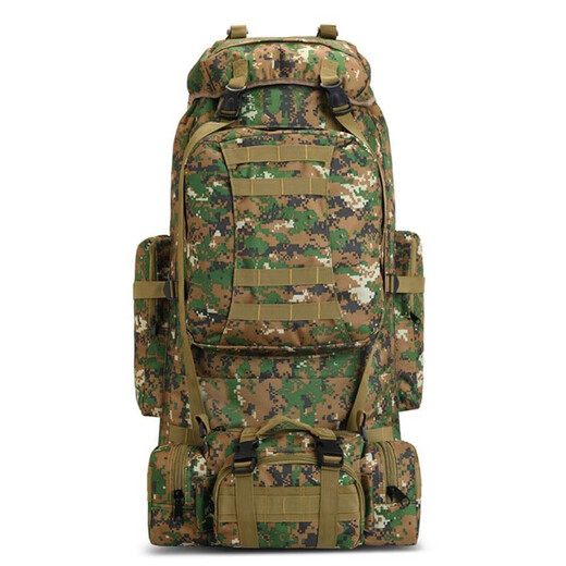 Camouflage backpack, military fan backpack, outdoor travel camping backpack, 80L combined large-capacity mountaineering bag, khaki backpack