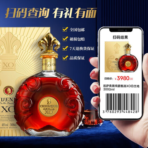 凯萨贵族KAISERNOBLE【3000ML装】装法国进口白兰地xo 40度洋酒烈酒礼盒装送礼 白兰地xo 3000mL 1瓶 【法国】
