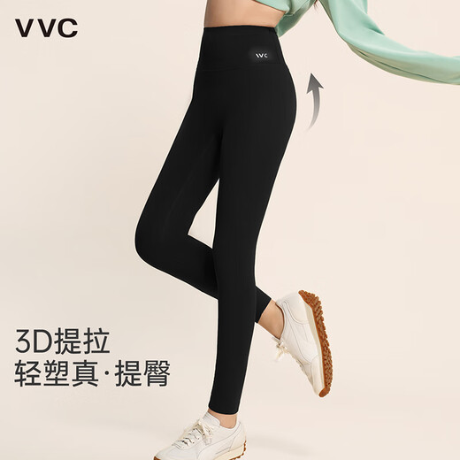 VVC Shark Pants Women's Outerwear Autumn and Winter High Waist Tummy Lifting Leggings Yoga Pants Obsidian Black (320g Plus Velvet Style) L