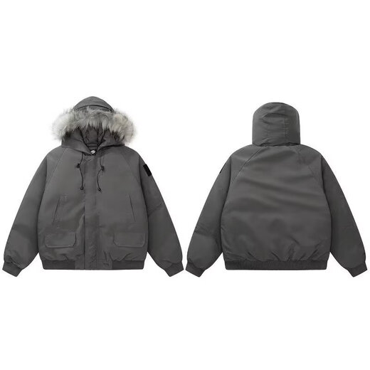 7 high-quality American retro cotton jackets for men in autumn and winter trendy brand jackets with detachable fur collar, thickened warm and loose couple jackets KNFS-N413 gray XL