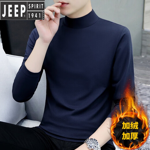 JEEP SPIRIT velvet half turtleneck bottoming shirt for men, warm lining, slim long-sleeved t-shirt, youth inner wear solid color sweatshirt T192 carbon gray + T192 black velvet L 115-130Jin Jin is equal to 0.5 kg