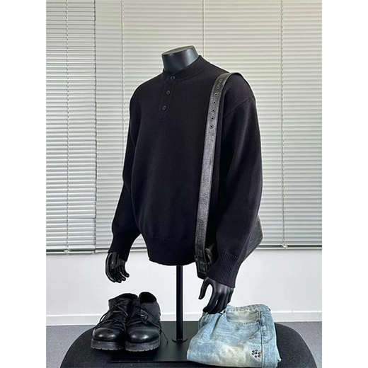 Lifeng Lei Jun's same style American Henry collar sweater men's winter high-end bottoming sweater cleanfit jacket black upgrade 5XL (recommended 195-210Jin Jin equals 0.5 kg)