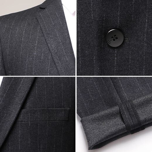Hengyuanxiang wool suit men's suit Middle-aged men's autumn and winter business casual formal wear professional high-end suit wedding dress 2383 - black and gray strips L (175) pants default size 34 - for other sizes, please leave a message about your waist size or contact customer service
