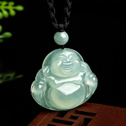 Saturday Blessing Jewelry Maitreya Laughing Buddha Jade Buddha Pendant Gift FC044579 Black String