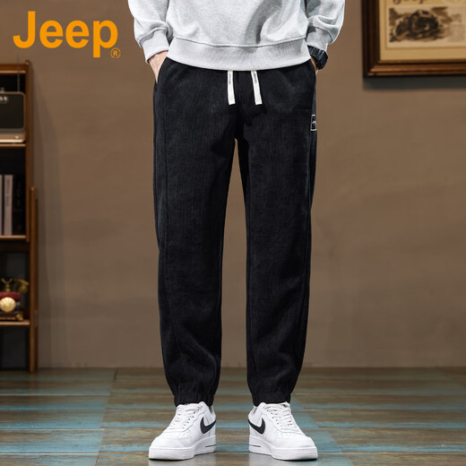 Jeep (JEEP) American genuine Jeep high-end chenille casual pants for men in autumn and winter, warm, loose and versatile leggings sports pants, black, official and authentic XL recommended 130-150Jin Jin equals 0.5 kg