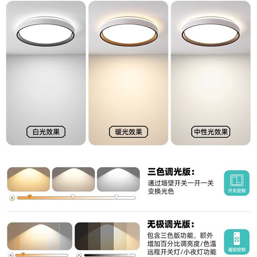 SUOYADA索亚达新款卧室主灯极简led吸顶灯简约现代客厅灯房间餐厅书房2024新款 百慧灰圆50cm白光48w(10-18平)