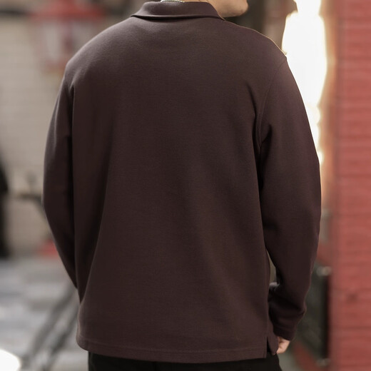 JEEP SPIRIT 250g heavy piqué cotton simple POLO shirt for men 2024 spring and autumn retro simple loose long-sleeved T-shirt dark brown 2XL suitable for 160-180Jin Jin equals 0.5 kg