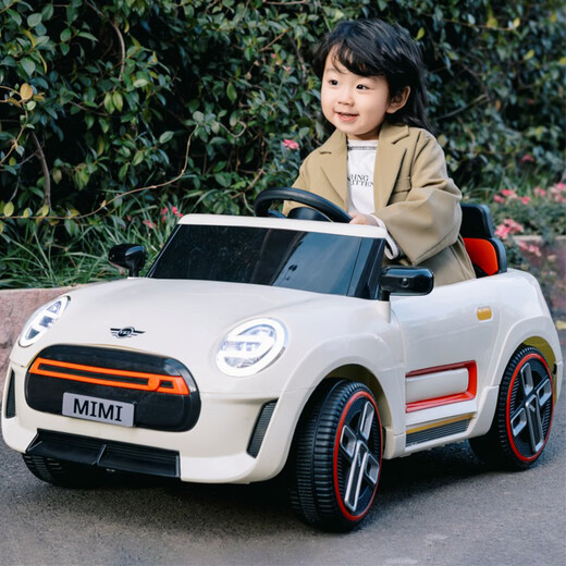 SHAWN BABY children's electric car baby four-wheel driveable toy car can seat 1-3 children remote control toy car stroller beige 12V large battery + Bluetooth music + remote control