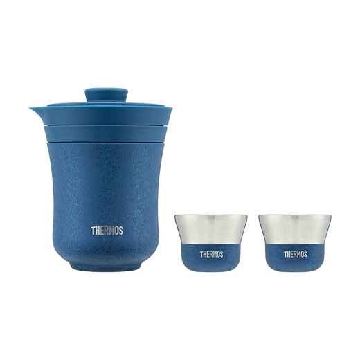 THERMOS tea travel set travel tea set outdoor camping portable insulated teapot tea cup birthday gift TCMU ice flower paint 304 stainless steel glazed blue