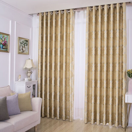 Tissu de rideau fabriqué par vous-même style européen jacquard épaissined occlusion du produit fini isolation thermique Internet célébrité chambre invitée dorée fleur européenne large 3527 trou perforé