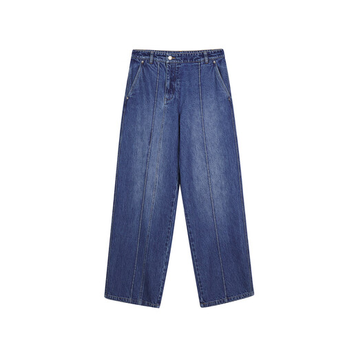 LESS【Samuel系列】不对称门襟设计感棉质直筒牛仔裤女2O0E12170 992牛仔兰 L