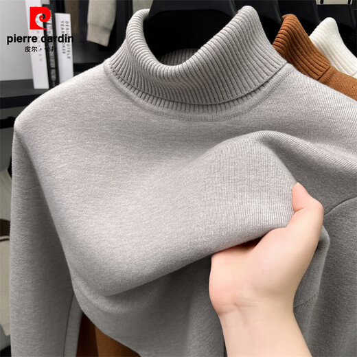 Pierre Cardin 100% pure wool sweater, turnable turtleneck sweater for men, velvet and thickened, winter warm middle-aged knitted bottoming sweater, black M 48 170 recommended 100-120 Jin Jin equals 0.5 kg