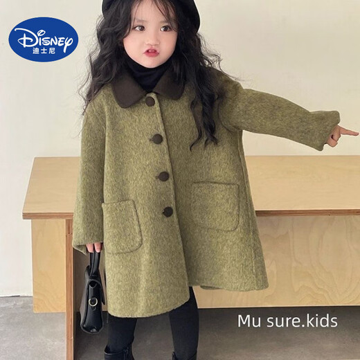 Disney (Disney) Girls Korean Children's Clothing Autumn and Winter New Double-sided Cashmere 2025 Children's Coat Woolen Coat Woolen Style Jacket Woolen Coat Jacket Autumn and Winter Style 100