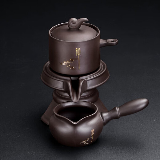 Tao Fuqi purple sand automatic tea set home gift Kung Fu lazy tea maker stone ground teapot tea cup complete set customized Zen Tao purple sand tea set + fair cup 1 piece