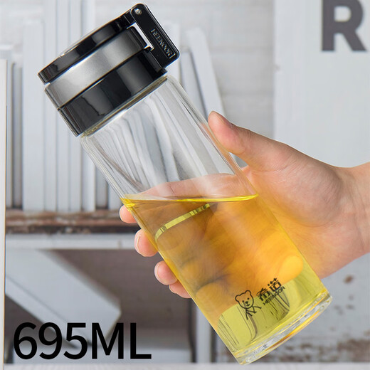 希诺希诺大容量单层玻璃杯带滤网泡茶杯带提环便携户外杯子透明防爆 6076-695ML