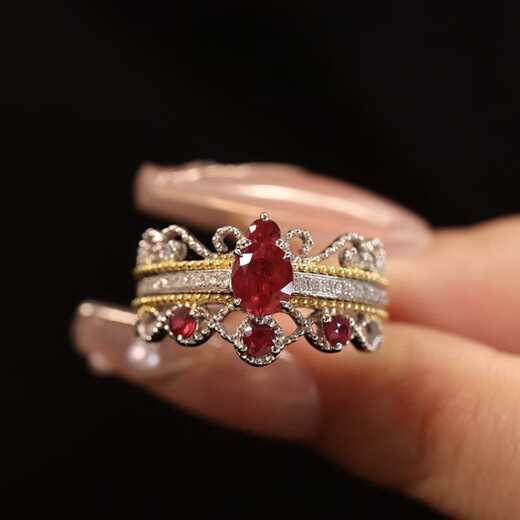 COASZE 0.82ct ruby ring set, palace retro style, Chinese Valentine's Day gift for girlfriend and wife, 0.82ct ruby ring