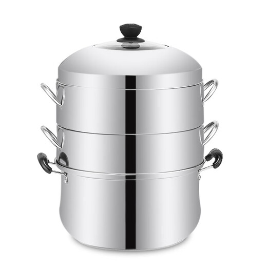 Chenni non-porous steamer, multi-layer steamer, thickened stainless steel, household original rice steamer without odor, energy-saving three-layer steamer (one pot, one lid, three steamers), thickened version 30cm (suitable for 3~5 people)