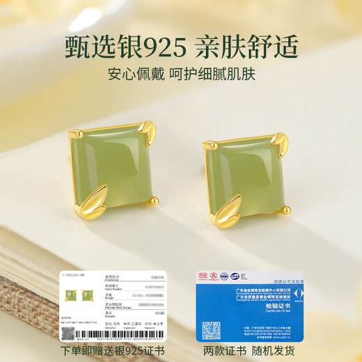 Central Chuang Fashion China Gold Authorized Hotan Jade Silver Earrings Birthday Gift Women's Earrings Earrings Light Luxury Niche High-End s925