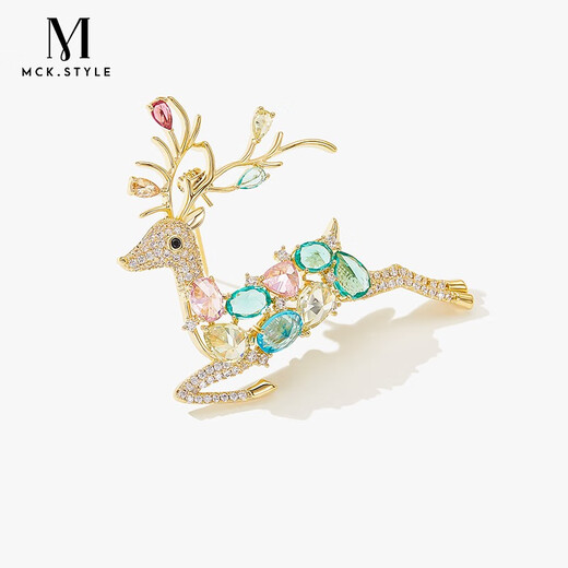 Mck shining colorful zirconium deer brooch high-end women's suit coat corsage pin accessories Chinese Valentine's Day gift
