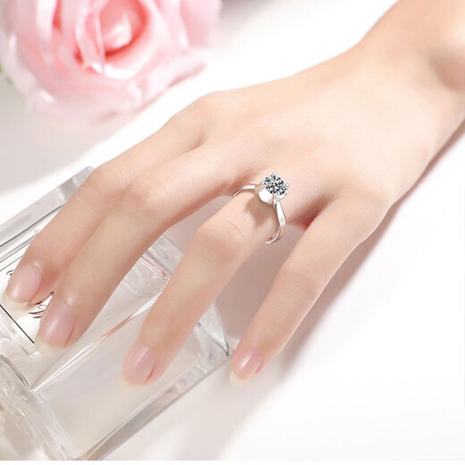 AVHE platinum diamond ring, bull head female ring for wedding, laboratory-grown diamond PT950 ring, real diamond for my wife on Chinese Valentine's Day, bull head platinum diamond ring + cultured diamond D color 20 points