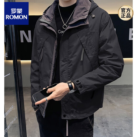 ROMON Jacket Men's Spring and Autumn 2025 New Charge. Clothes Men's Handsome Casual Hooded Workwear Men's Jacket JK8810 Beige Spring and Autumn Model XL Recommended 120-140Jin Jin equals 0.5 kg