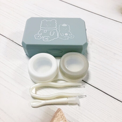 妙眸可爱小熊图案卡通简约小巧便携式隐形眼镜盒收纳美瞳盒伴侣盒csyy 粉色