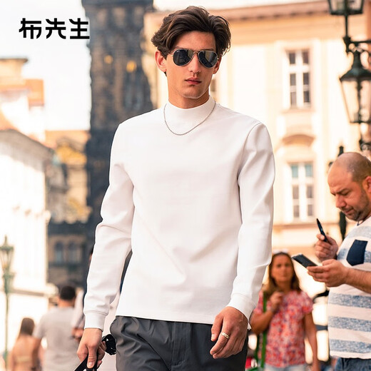 Mr. Bu hot timid high collar thick long sleeve bottoming white T-shirt men's spring and autumn solid color bottoming shirt top KT01878 small high collar ivory white S /165