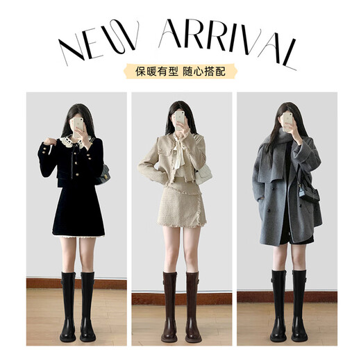 ZHR long boots for women, fashionable pleated knight boots for women, winter plus velvet, thick-soled women's boots, BL323A, black 38