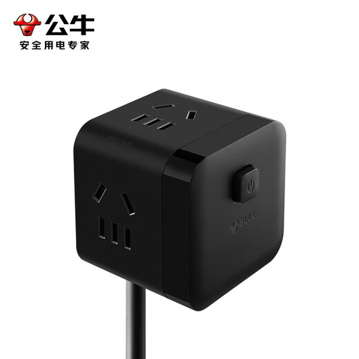 Bull (BULL) small Rubik's Cube socket, one to three converter/socket board/socket strip/row strip/socket strip, 3-position master control, total length 1.5 meters, GNV-M103 black