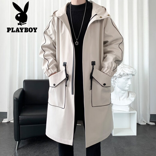 Playboy Windbreaker Men's Jacket Mid-Length Summer High-Level Men's Coat 2026 New Summer Men's Large Size Men's Clothing Black M 100-120Jin Jin is equal to 0.5 kg