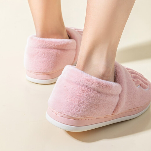 Made in Tokyo, home-made light and simple plush warm cotton slippers with heel for women, flower cluster pink 40-41 JZ-3222