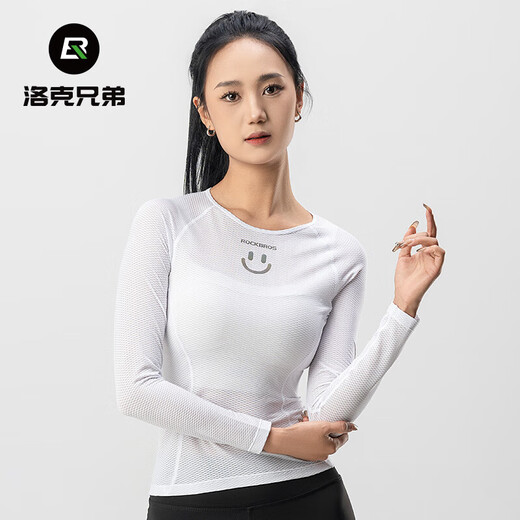 ROCKBROS sweatshirt women's quick-drying breathable long-sleeved top bottoming mountain road cycling jersey summer white M /L