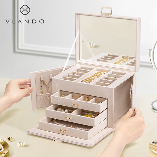 VLANDO jewelry box earrings jewelry necklace bracelet jewelry box storage box large capacity premium birthday gift apricot pink lamb pattern