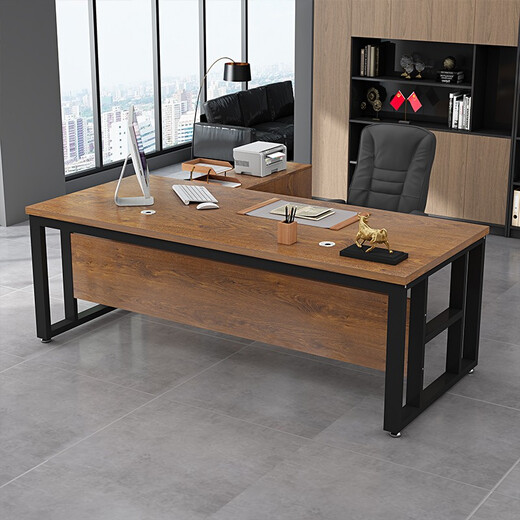 RUSEN Desk Boss Desk and Chair Combination Single Office Furniture Executive Desk Supervisor Manager Desk Computer Desk Customized White Frame + White 140*80 Table + Side Cabinet with Drawer + Chair