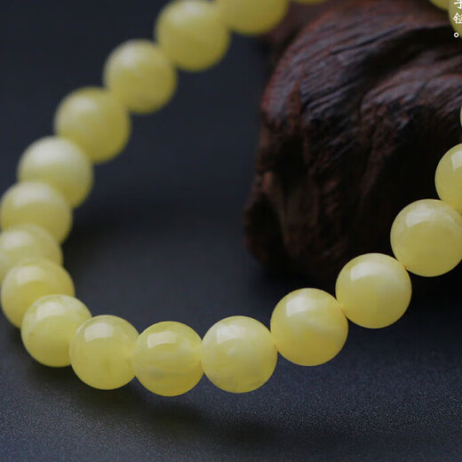 Longyin Beeswax Bracelet Amber Bracelet Women's zodiac year men's white flower element round beads play single circle birthday gift MZ about 8mm
