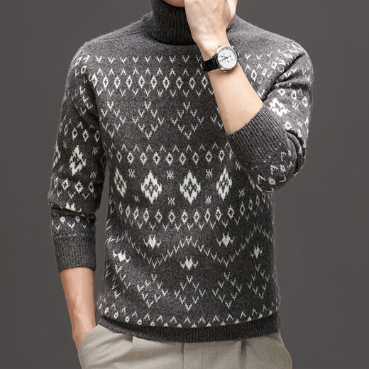 DVW thickened pure wool sweater for men in winter warm ethnic style turn-down turtleneck sweater luxury high-end brand base shirt black gray 100% pure wool S 165 reference weight 105-120Jin Jin is equal to 0.5 kg