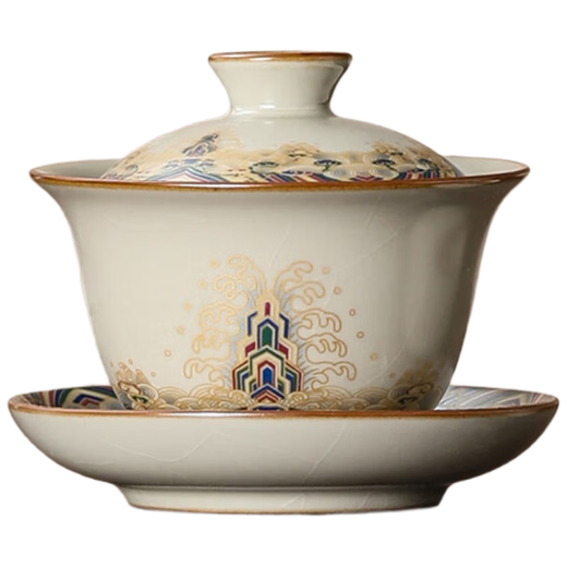 Shangyanfang Ru Kiln Sancai bowl teacup high-end ceramic fair cup with tea leak filter three-piece Kung Fu tea set for one person