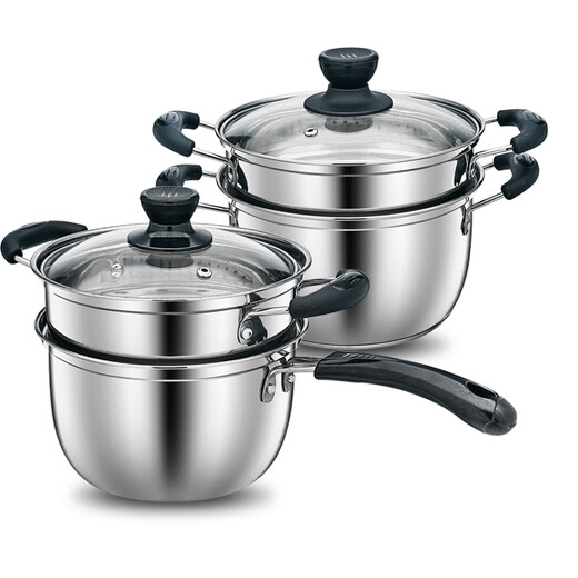 Hong Zhengying thickened stainless steel small steamer mini soup pot milk noodle pot food supplement 24CM thickened with steaming grid (double handle)