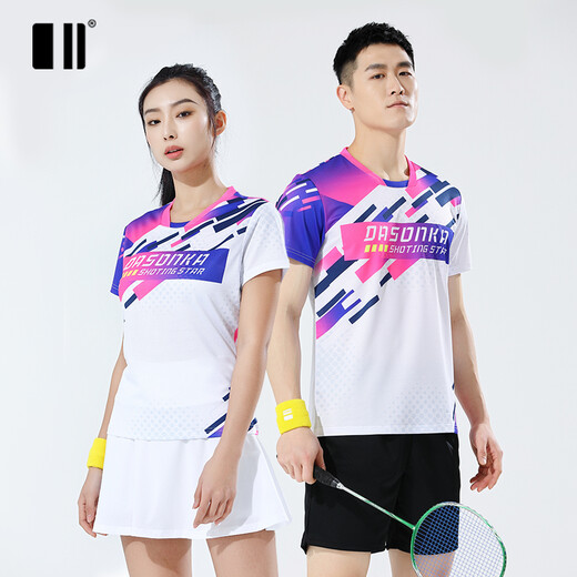 单双号春夏新款羽毛球服套装情侣款短袖运动服速干吸汗透气团队比赛服 男紫色套装C112165+12241 L