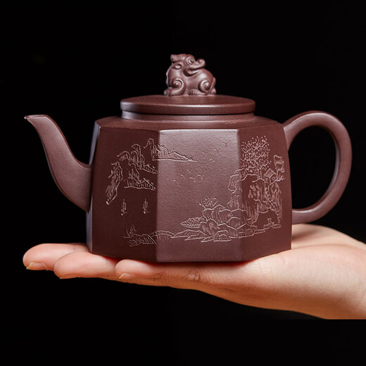 Zun Hu Yixing purple clay teapot handmade tea set square teapot large capacity gift box tea set Bafang Lion Zun 360cc