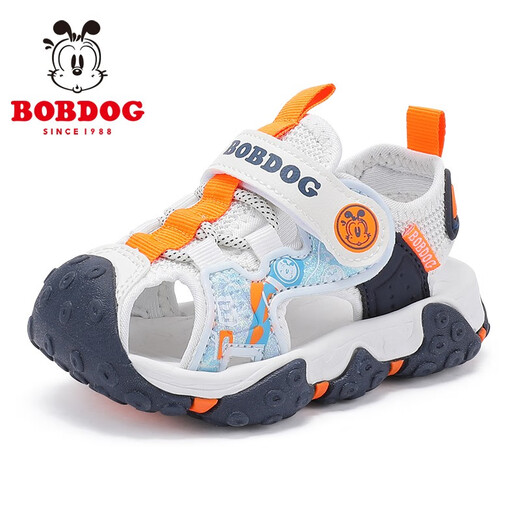 BOBDOG children's shoes soft sole Baotou children's sandals summer new boys soft sole breathable baby toddler shoes for women off-white/navy blue 23 suitable for feet 13.4cm long
